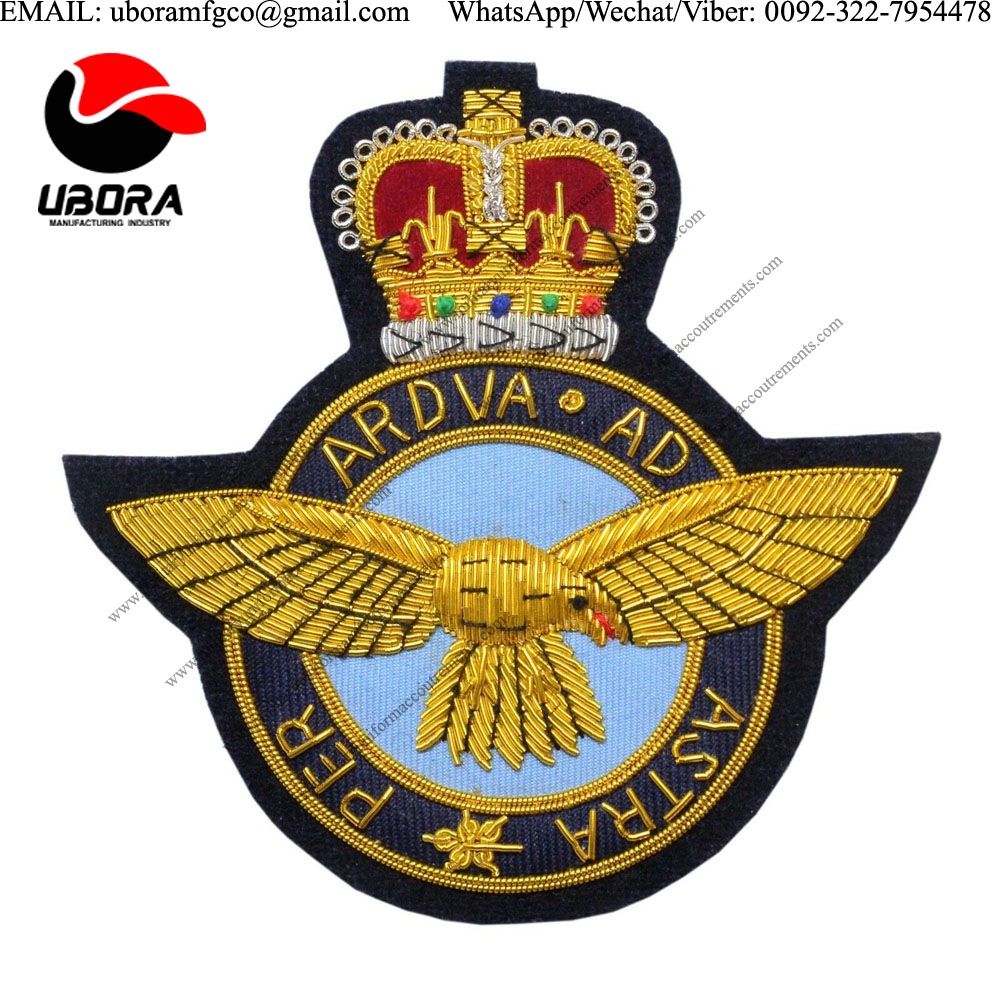 HandMade Embroider Royal Air Force (RAF) Per Ardva Ad Astra Blazer Hand Made Wire Bullion Badge hand